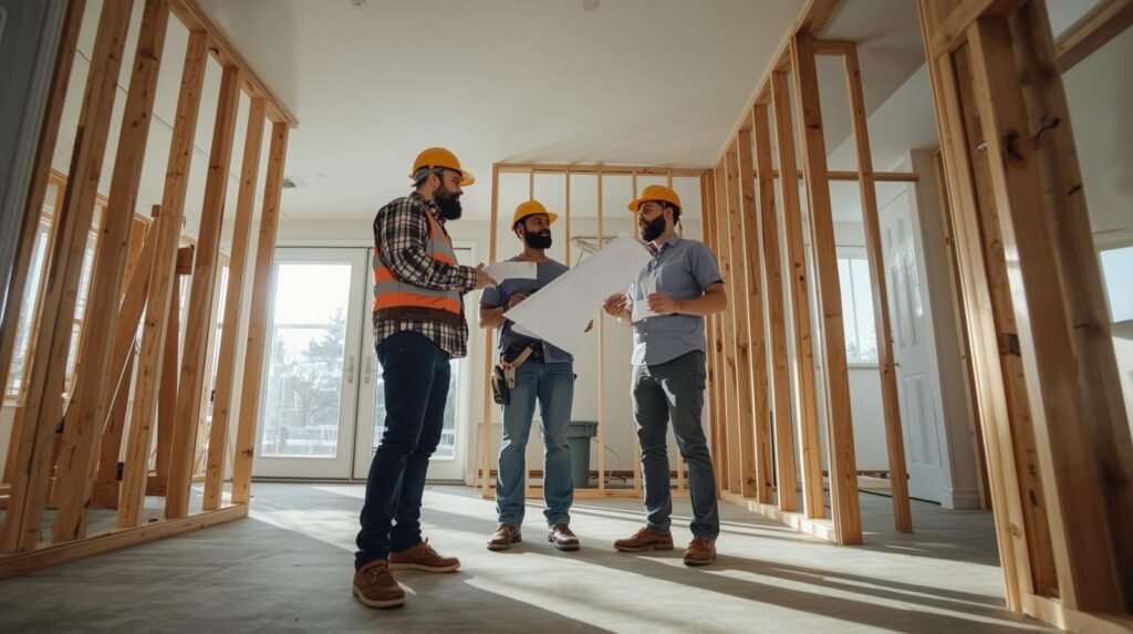 IFA Contracting team discussing plans on a residential renovation job site in Toronto